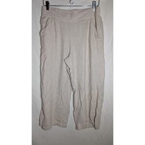 Max Studio Womens Linen‎ Blend Striped Pull On Capri Pants Sz L Wide Leg Cropped